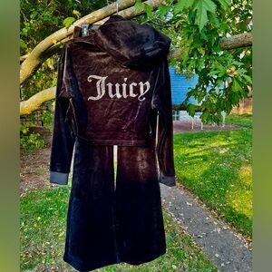 Authentic Juicy Couture Velour Split Leg Crossover Pant Crop Hoodie Black S XS